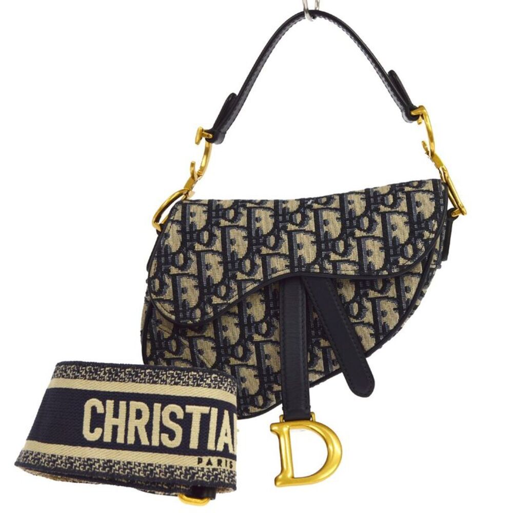 Christian Dior Saddle Oblique Jacquard Navy Canvas Handbag